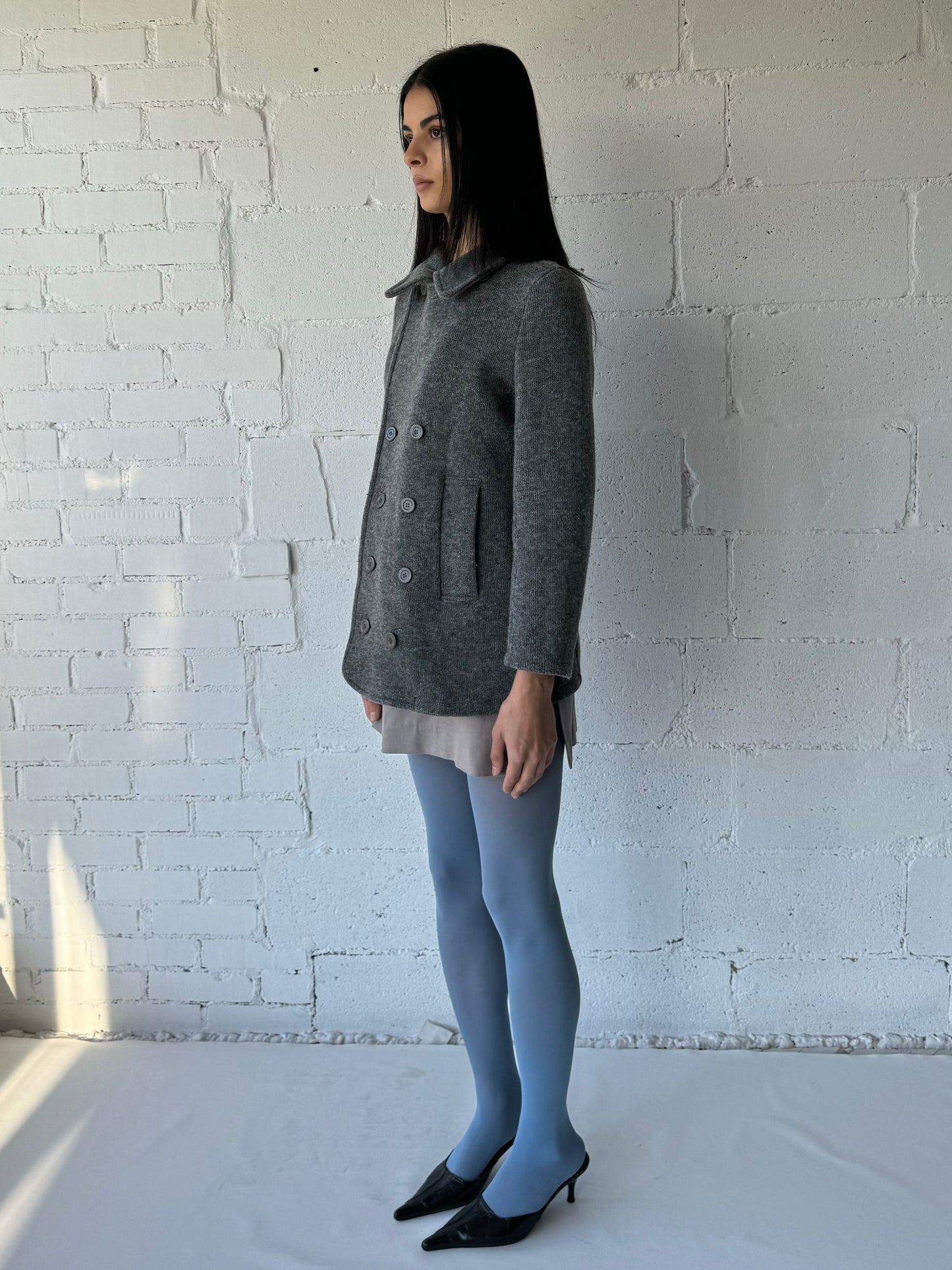 knit wool cropped pea coat / grey