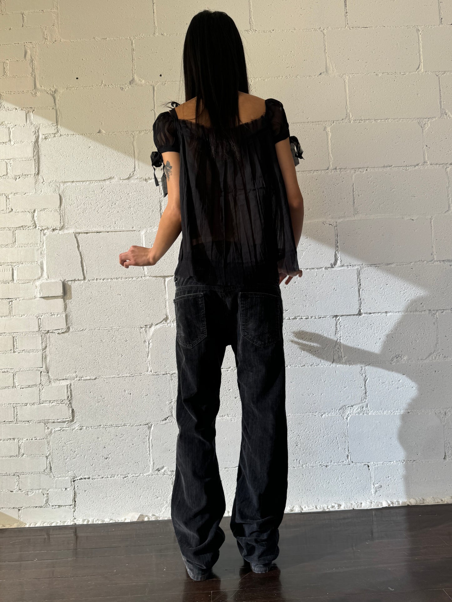 silk sheer ribbon top black
