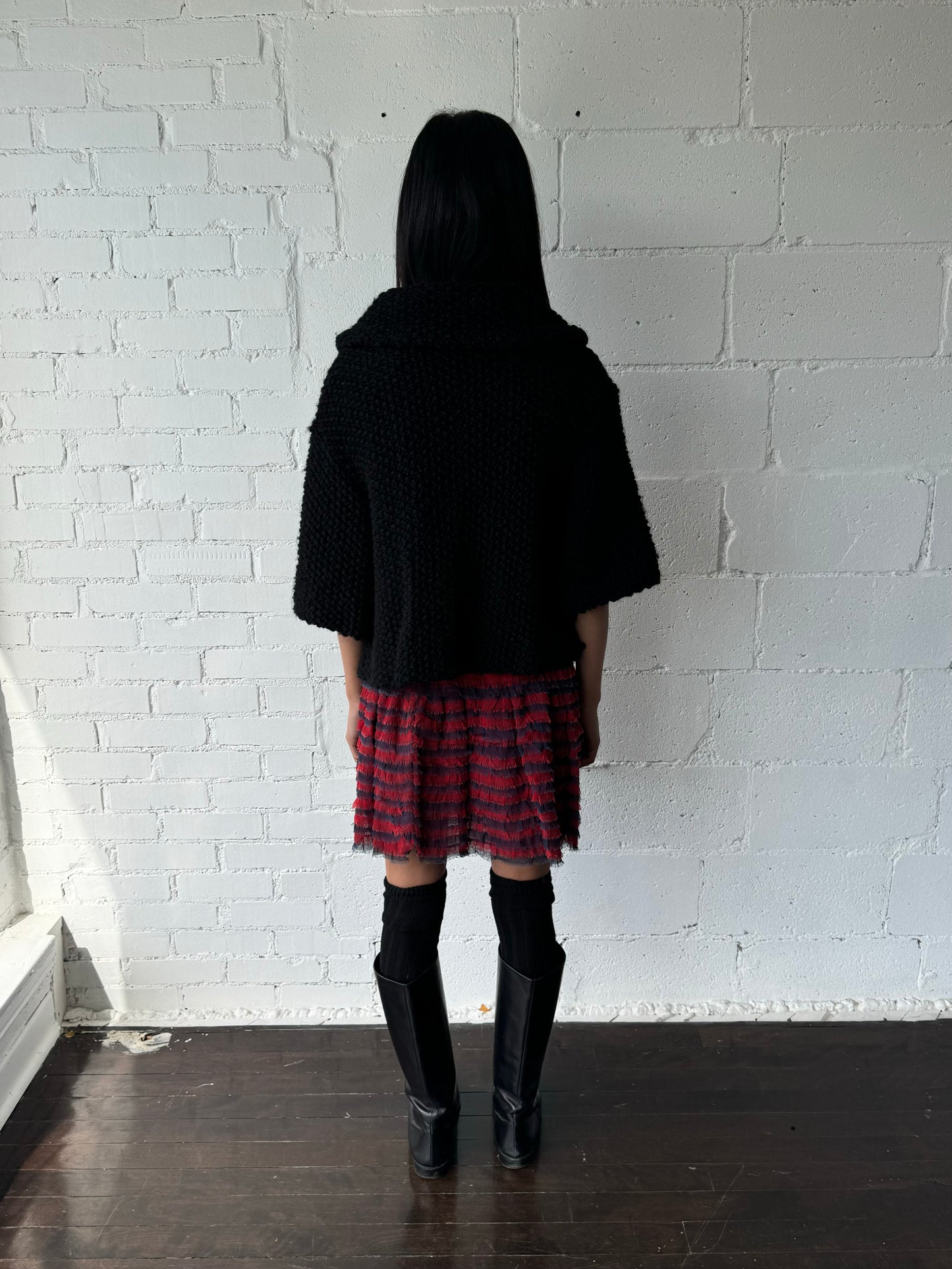 knit cropped coat / black