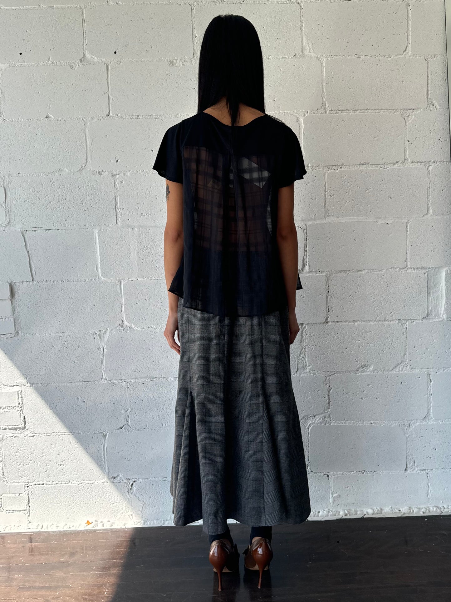 sheer checkered top / black
