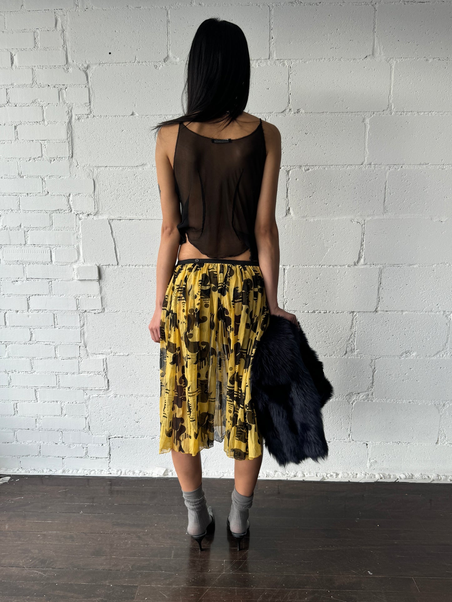 silk sheer midi skirt
