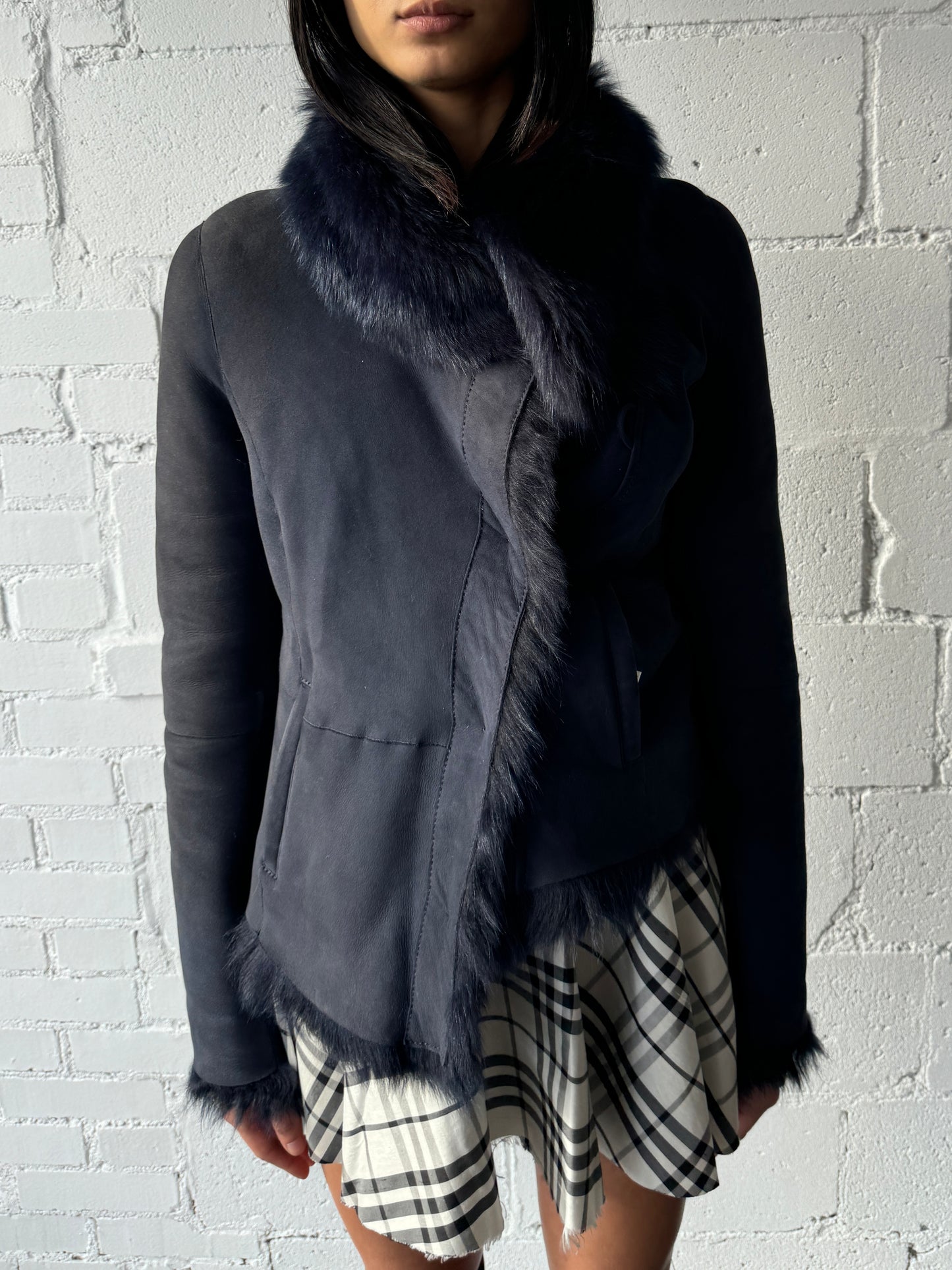 shearling jacket / navy / reversible