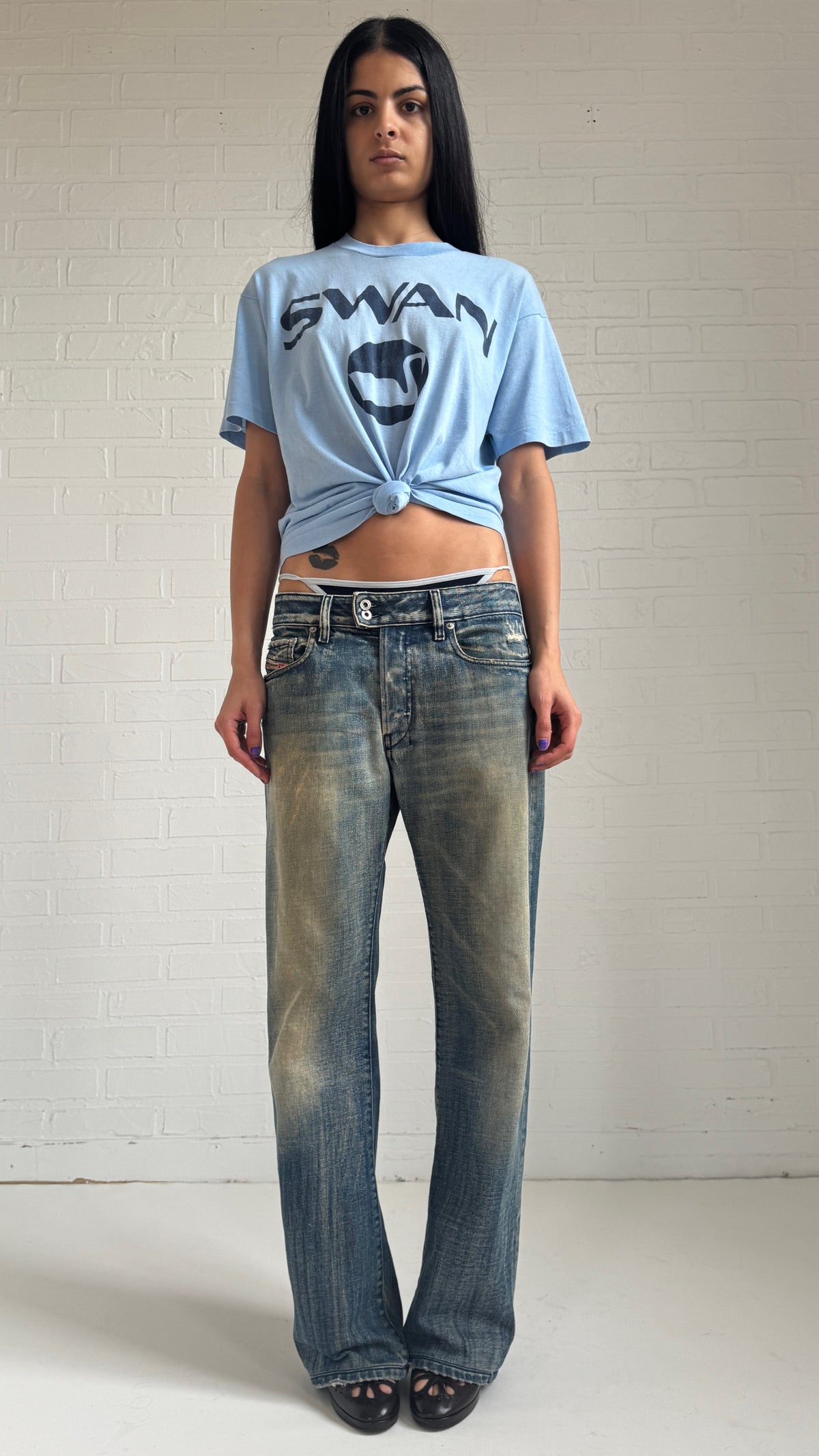 Faded Distressed Straight Leg Jeans