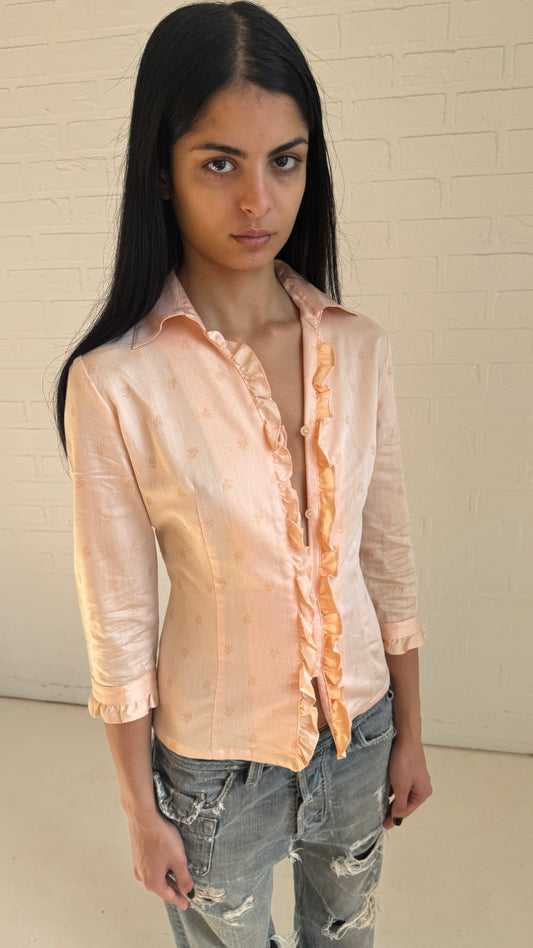 Ruffle Front Cotton Blouse