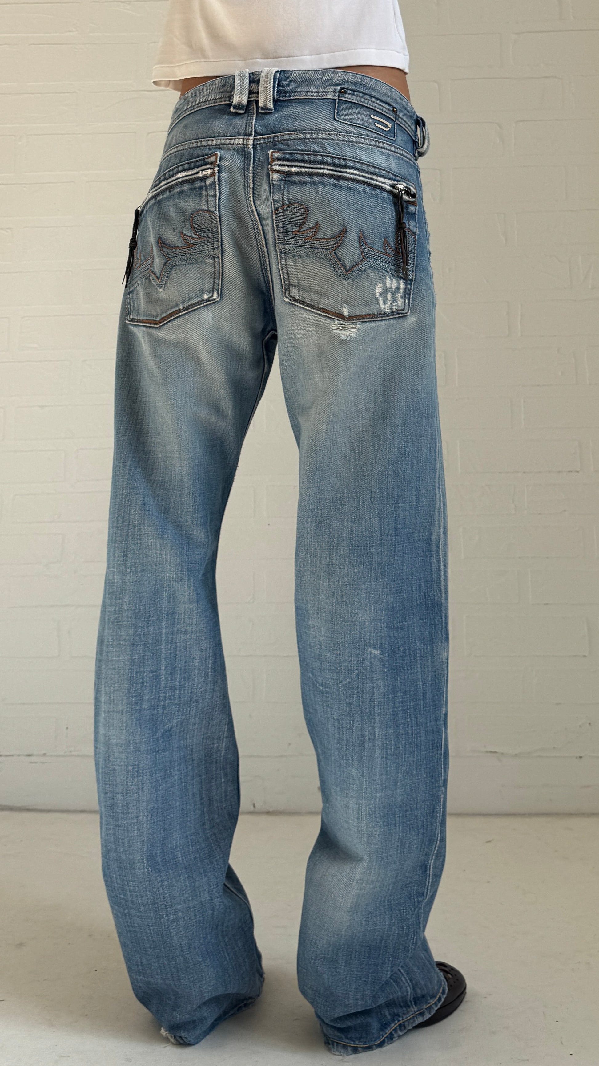 Distressed Embroidered Pocket Jeans