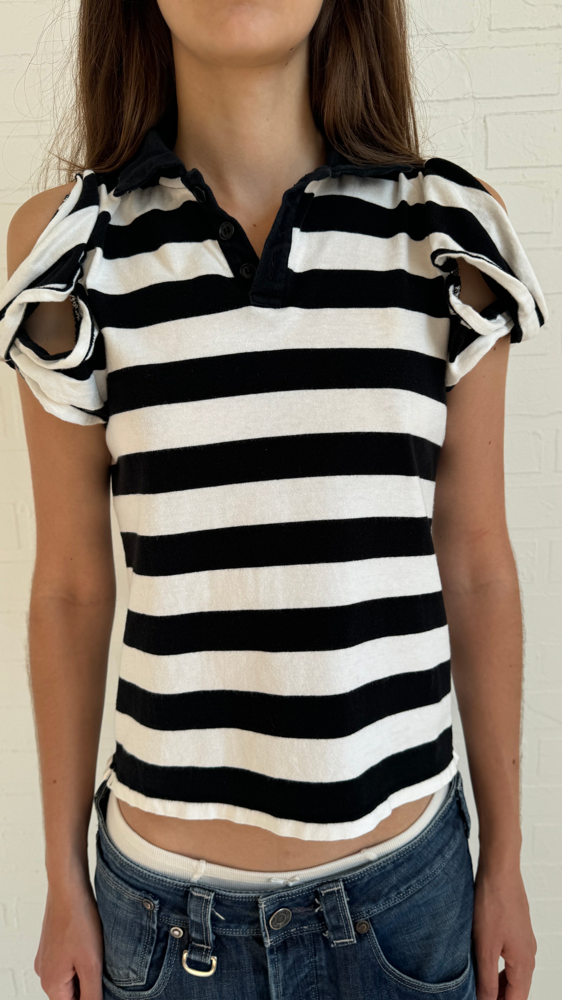 striped cut out polo