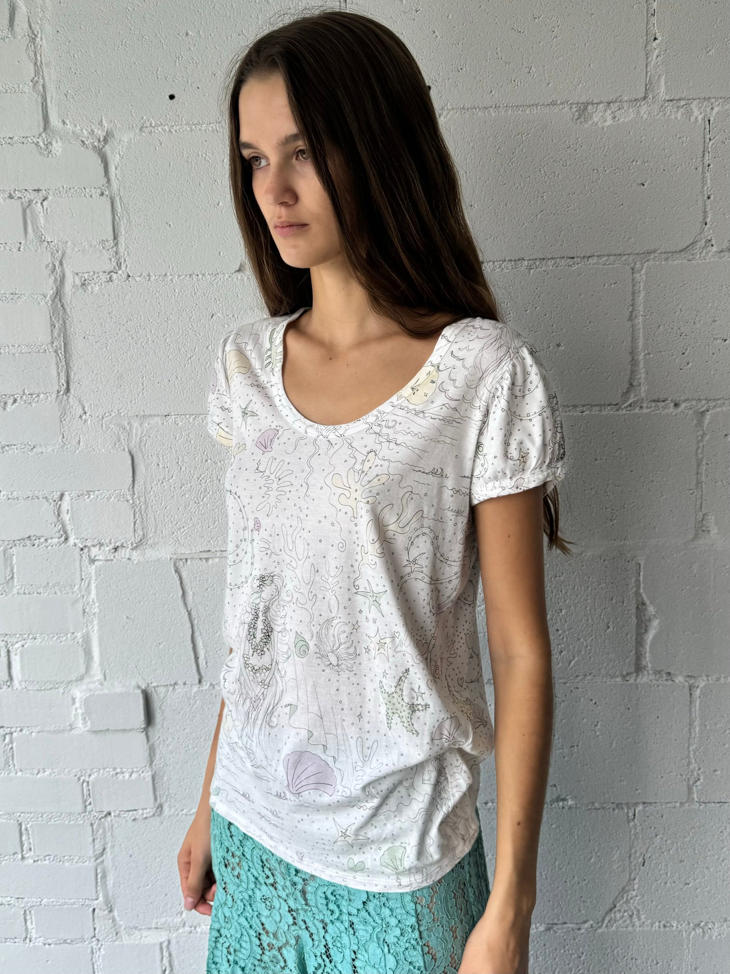 shell print cotton tee