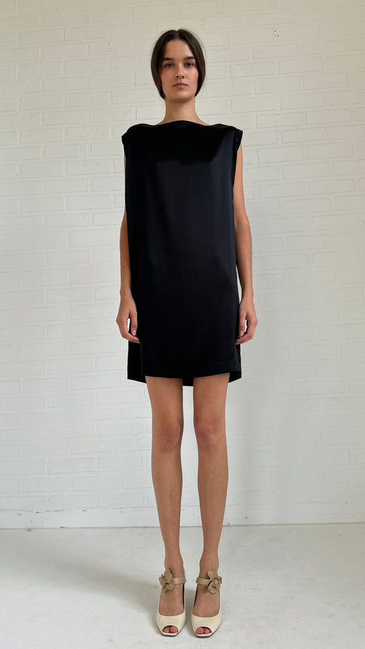 silk square cut mini dress