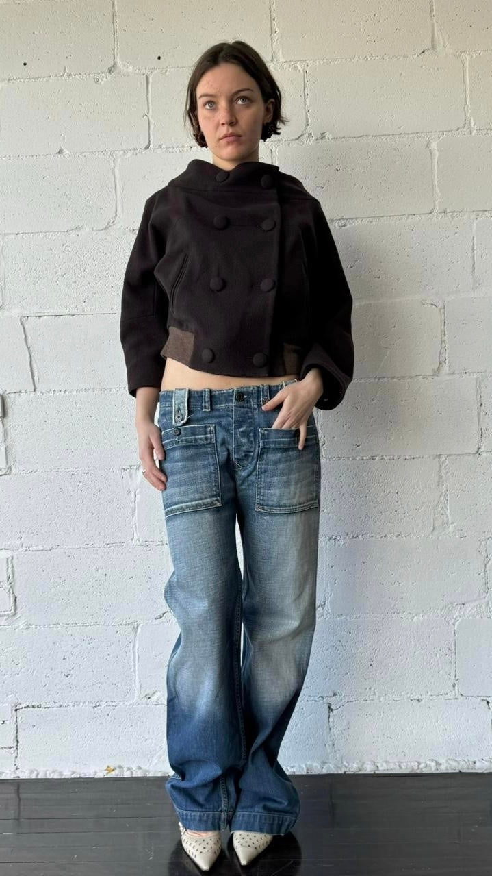 button 3/4 cropped jacket / brown