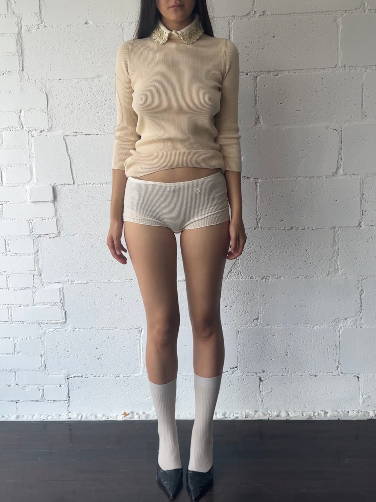 rib knit shorts / off white