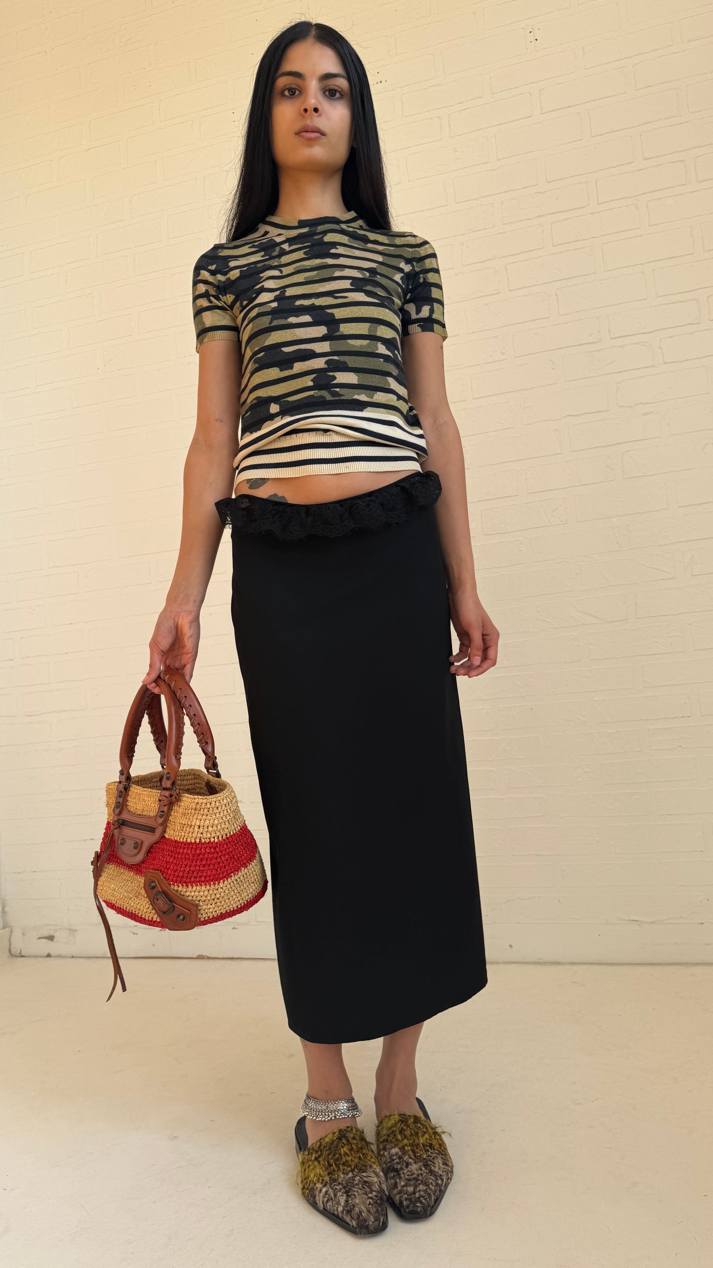 Wool Gabardine Midi Skirt Black