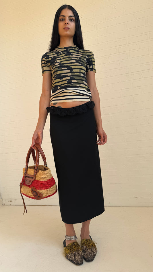 Wool Gabardine Midi Skirt Black