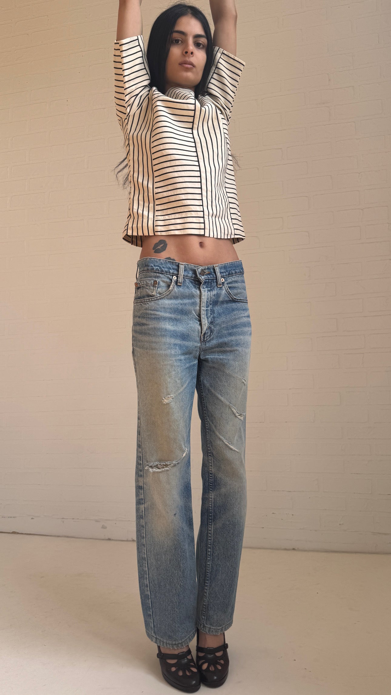 Distressed Straight-Leg Jeans