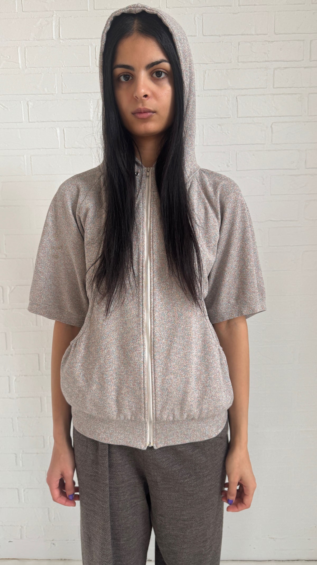 Metallic Hooded Zip-Up