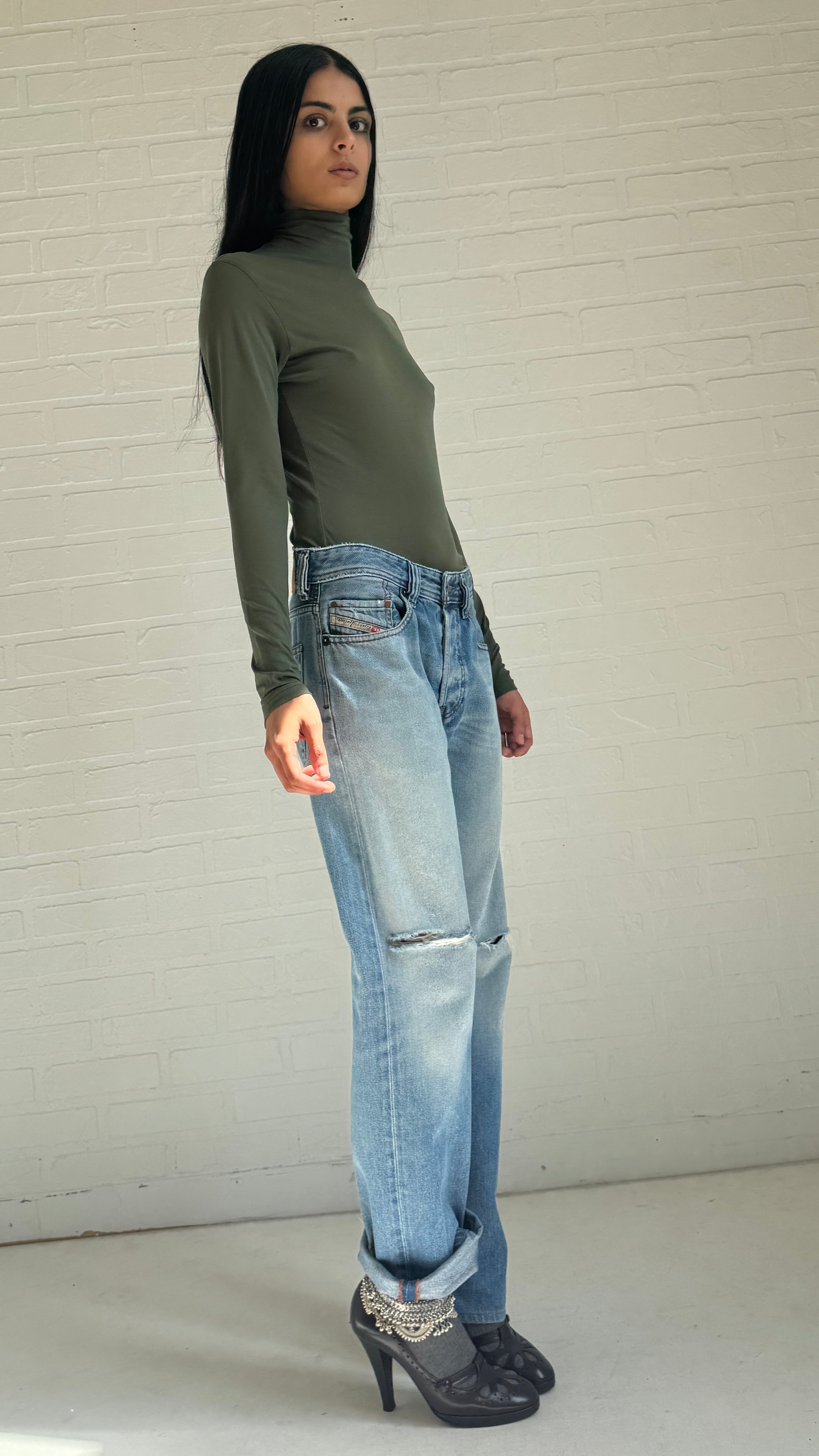 Distressed Faded Blue Jeans