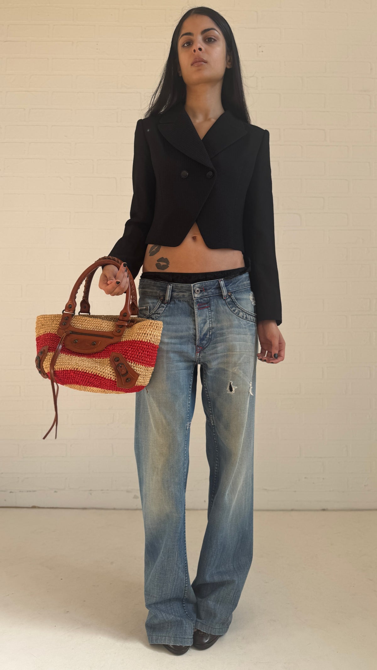 Moto Raffia Panier Basket Bag