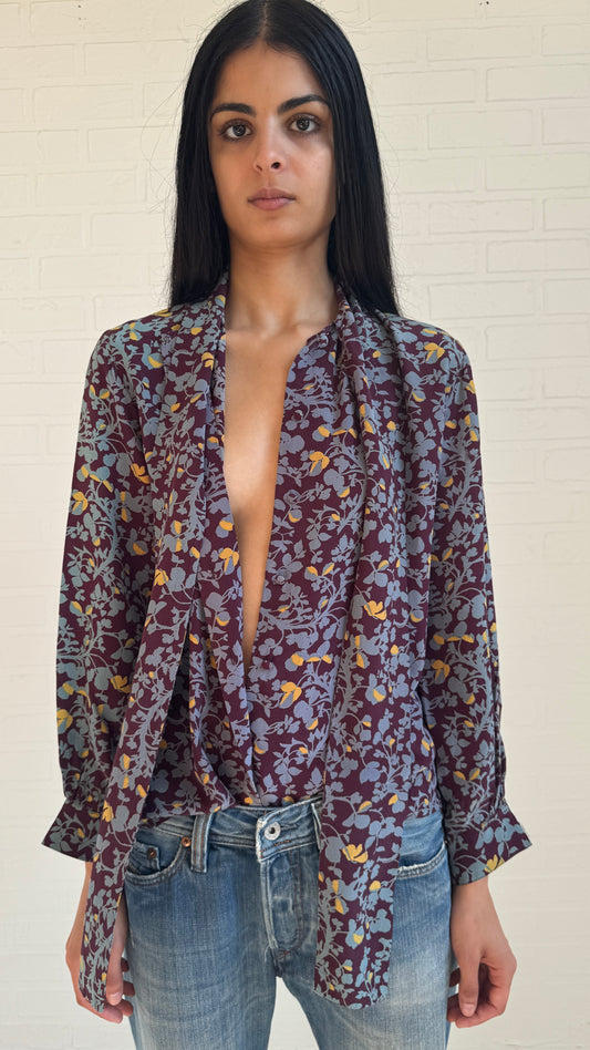 Floral Silk Tie-Neck Blouse