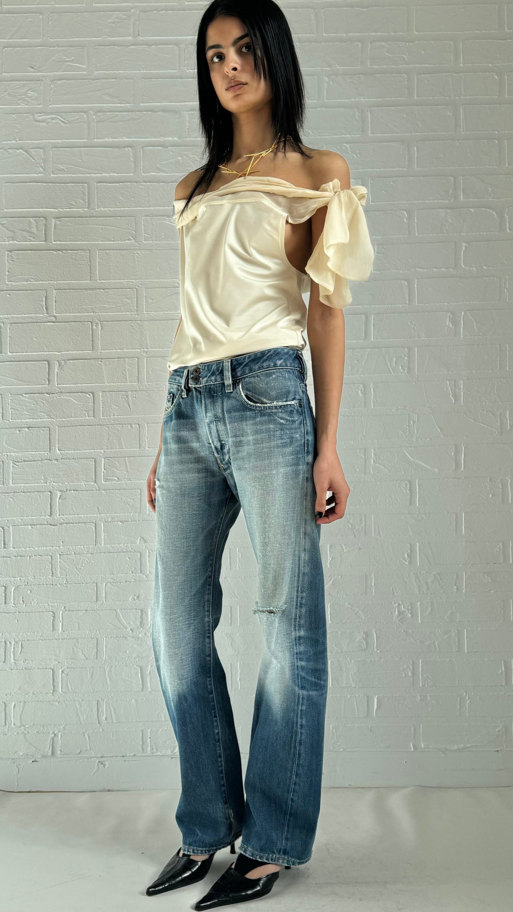 distressed baggy wide jeans 28