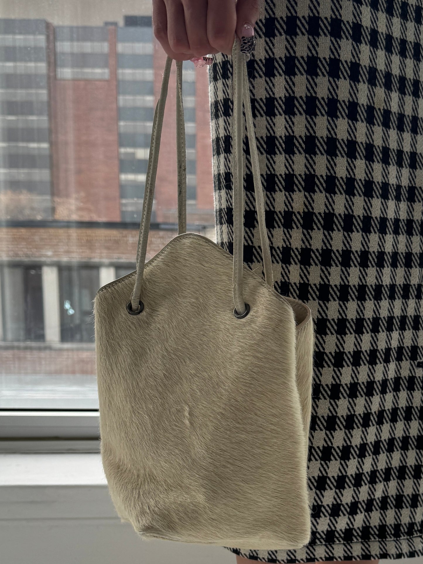 pony hair bag white