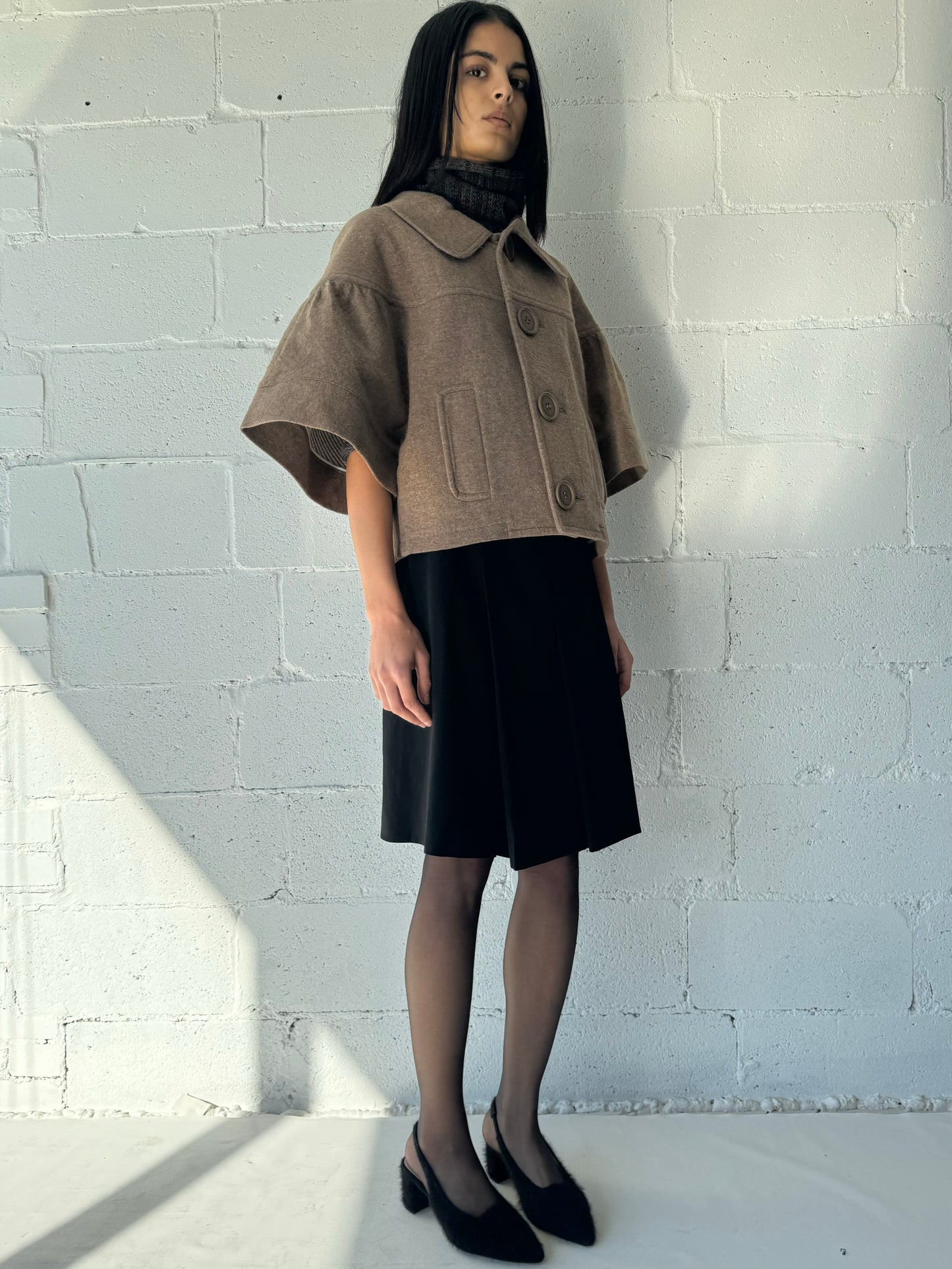 wool wrap skirt / black