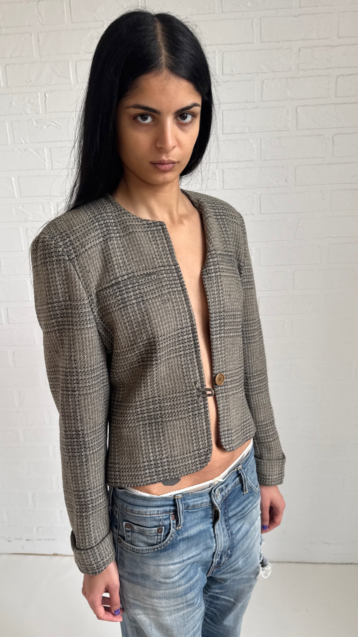 Plaid Wool Cropped Jacket