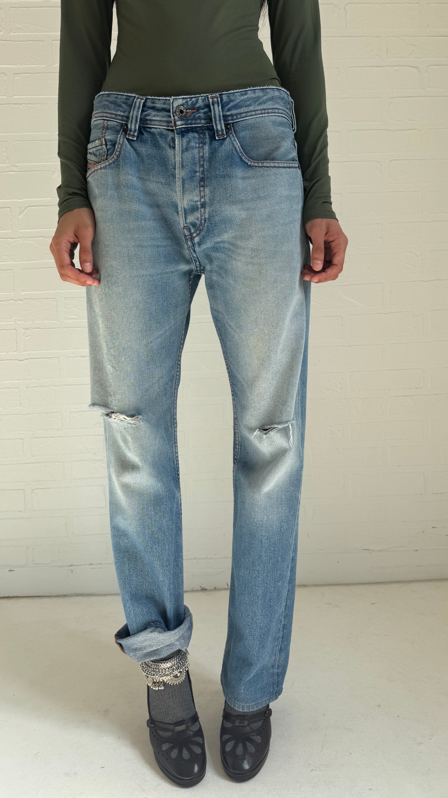 Distressed Faded Blue Jeans