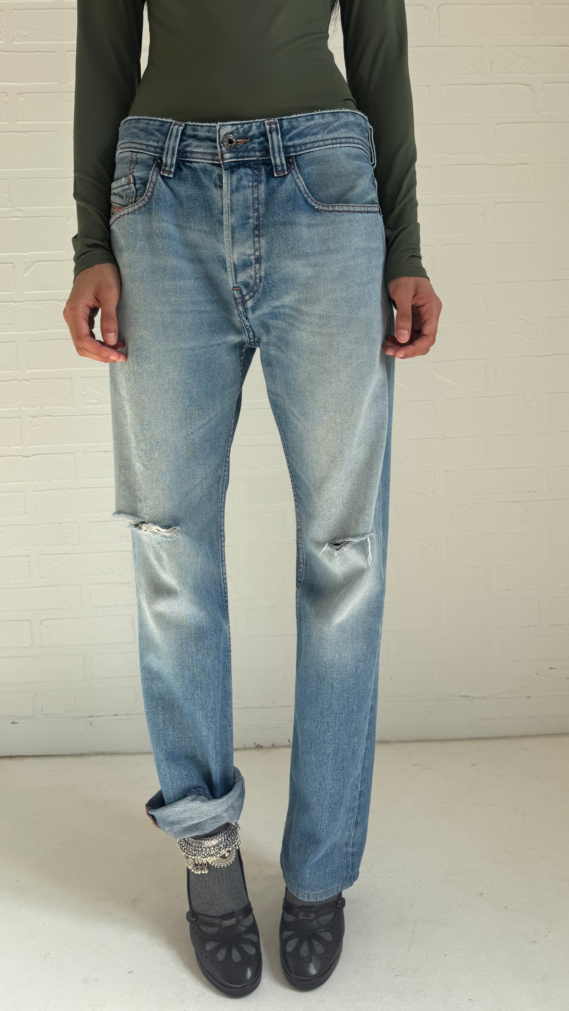 Distressed Faded Blue Jeans