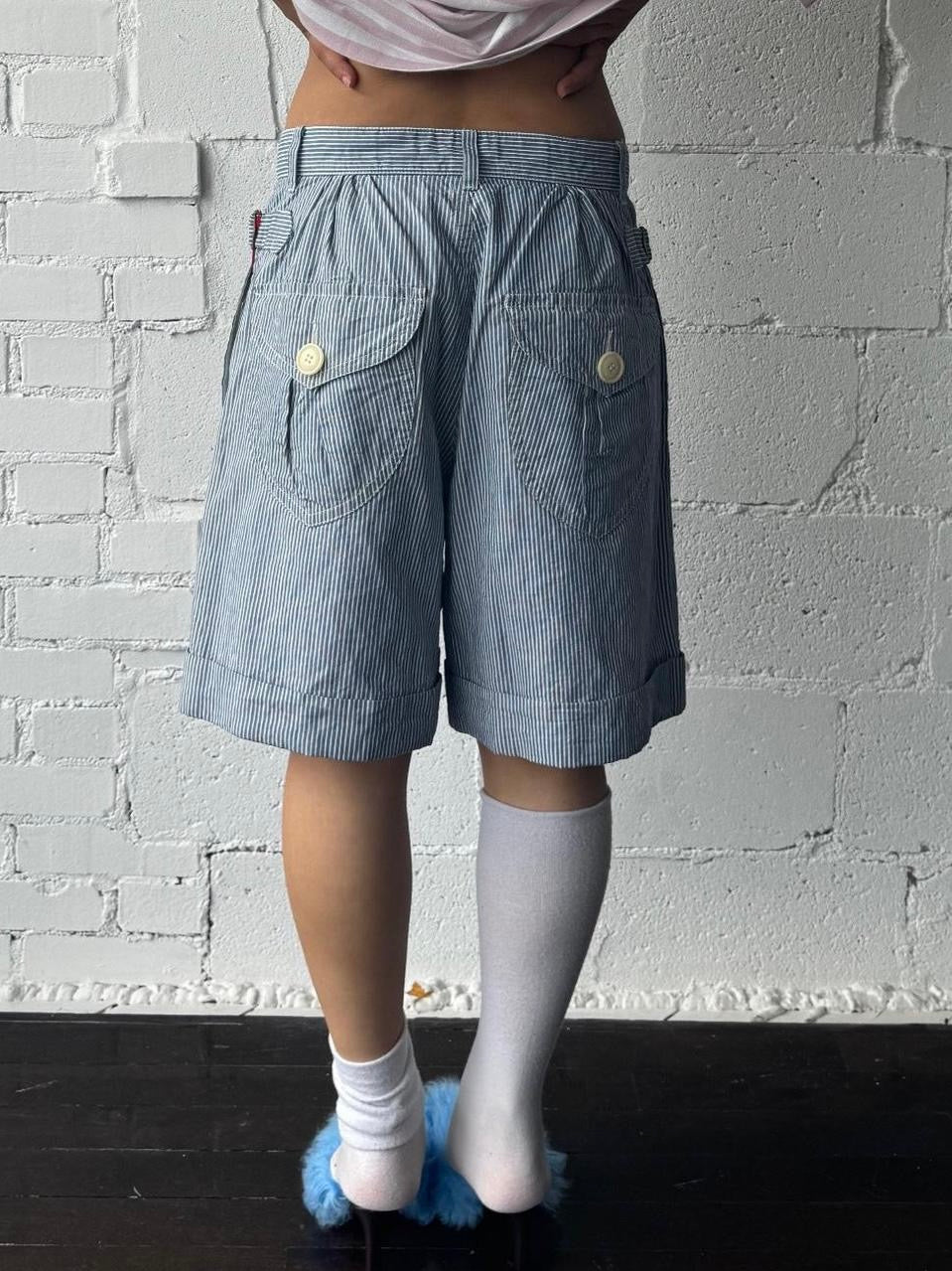 striped cotton shorts light blue / white