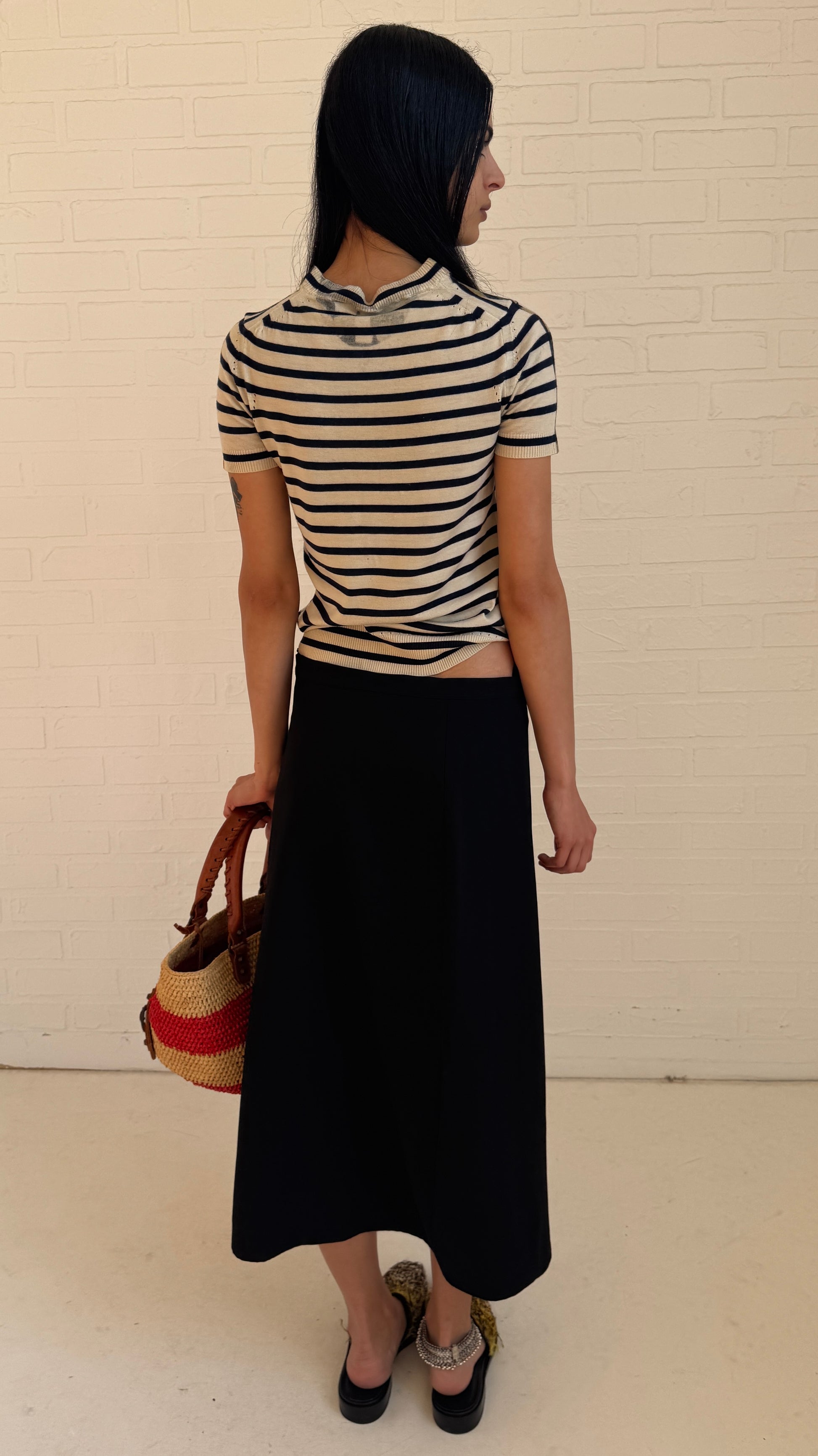 Wool Gabardine Midi Skirt Black