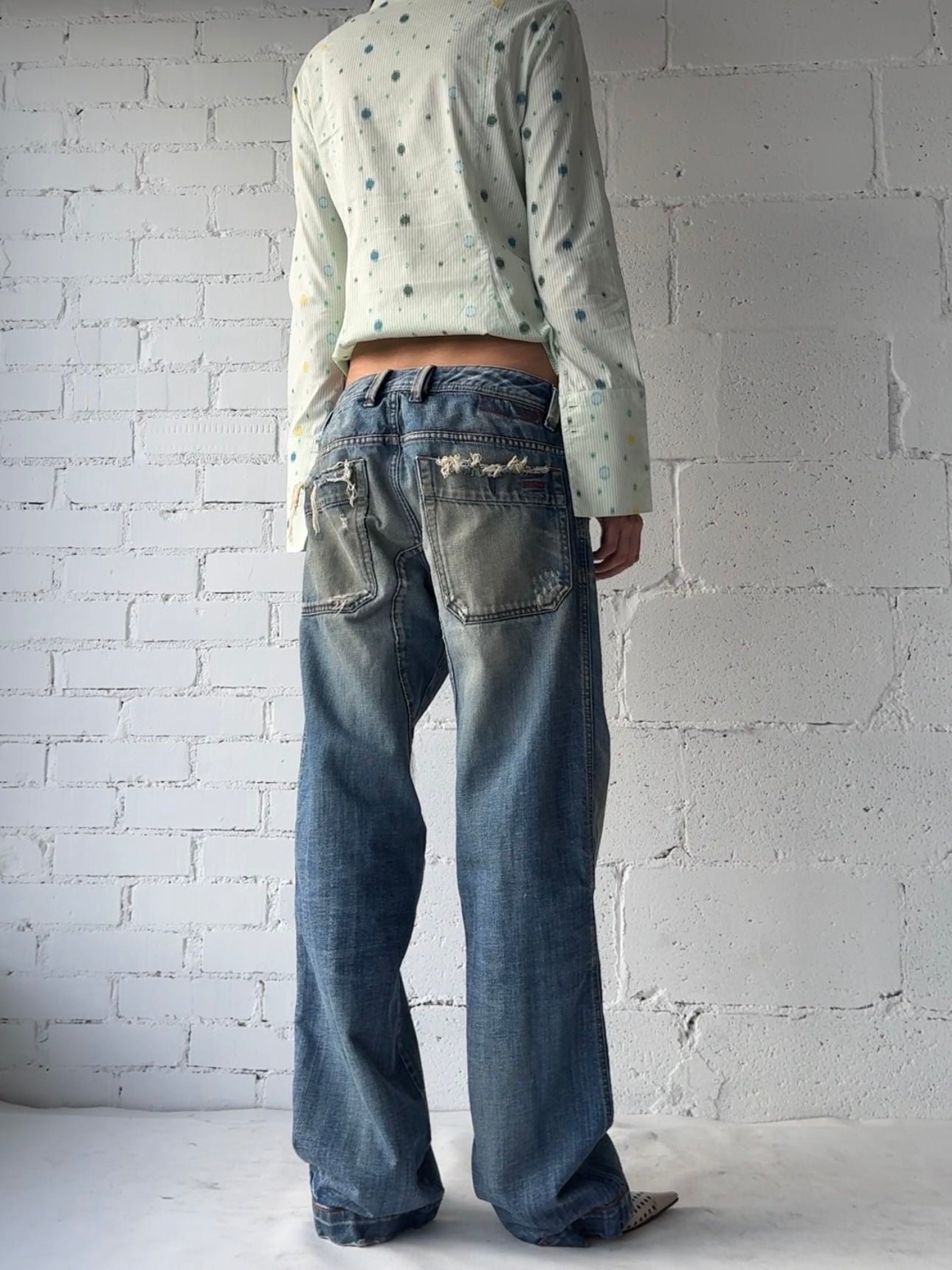 distressed jeans orange stitch 31