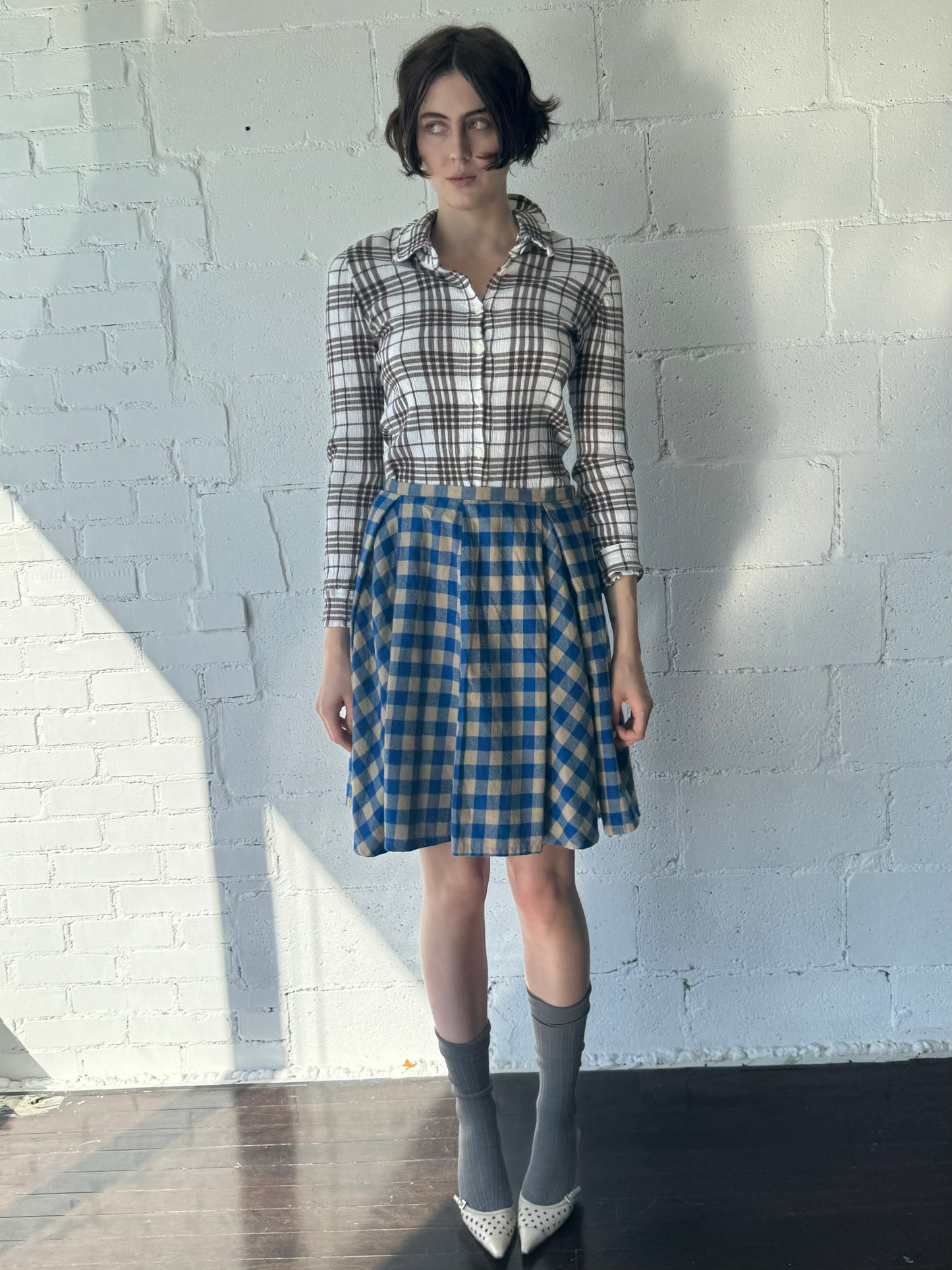 checkered flannel mini skirt