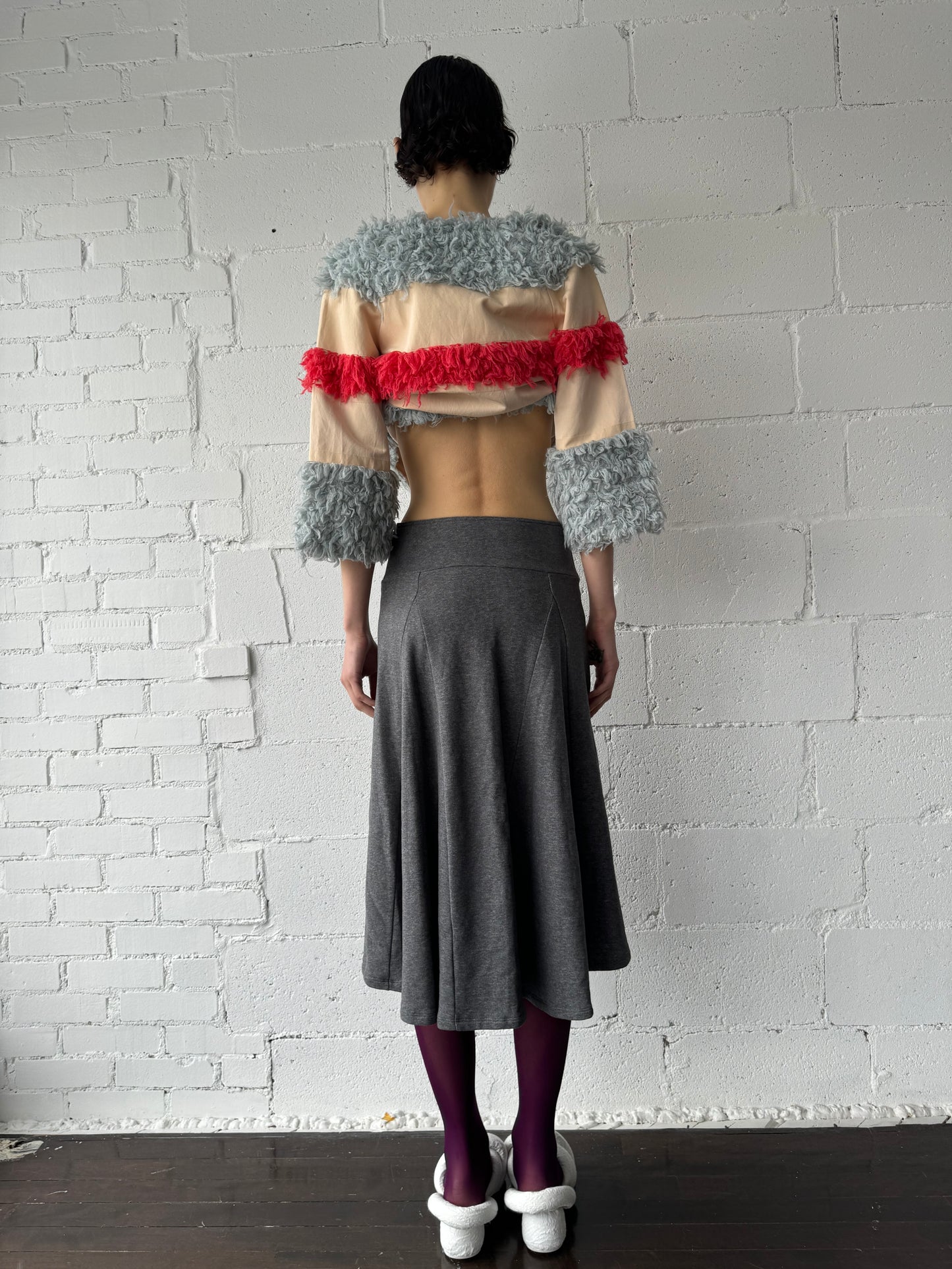 cotton sweatshirt wide band midi skirt / sport grey