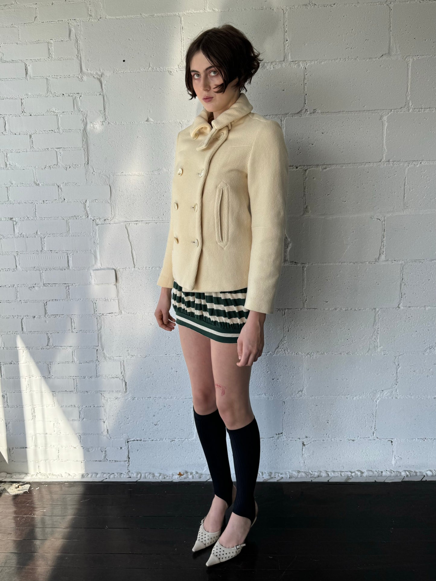 cashmere silk mini coat / off white