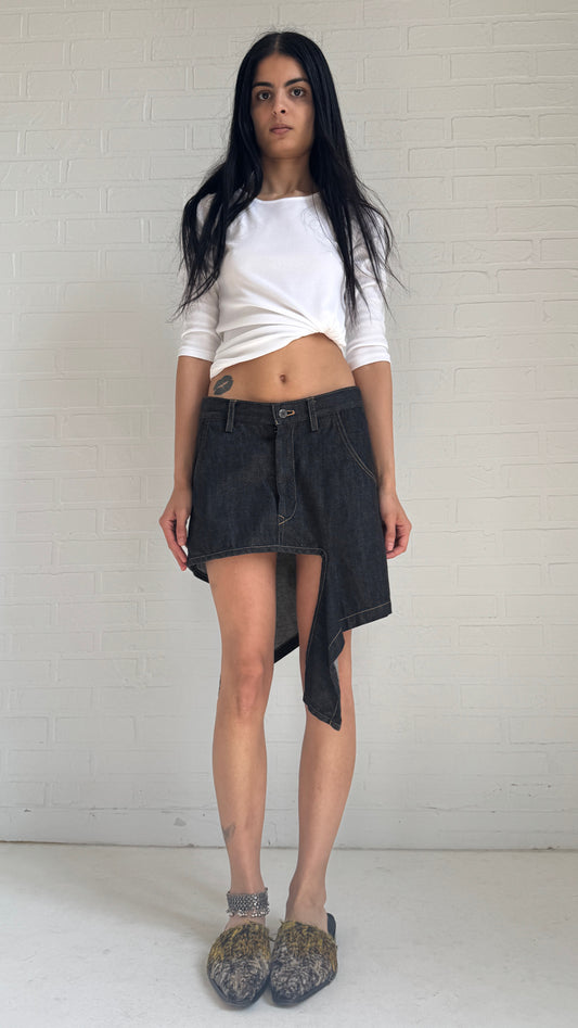High-Low Denim Mini Skirt