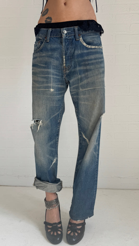 Distressed Relaxed Straight Leg Jeans