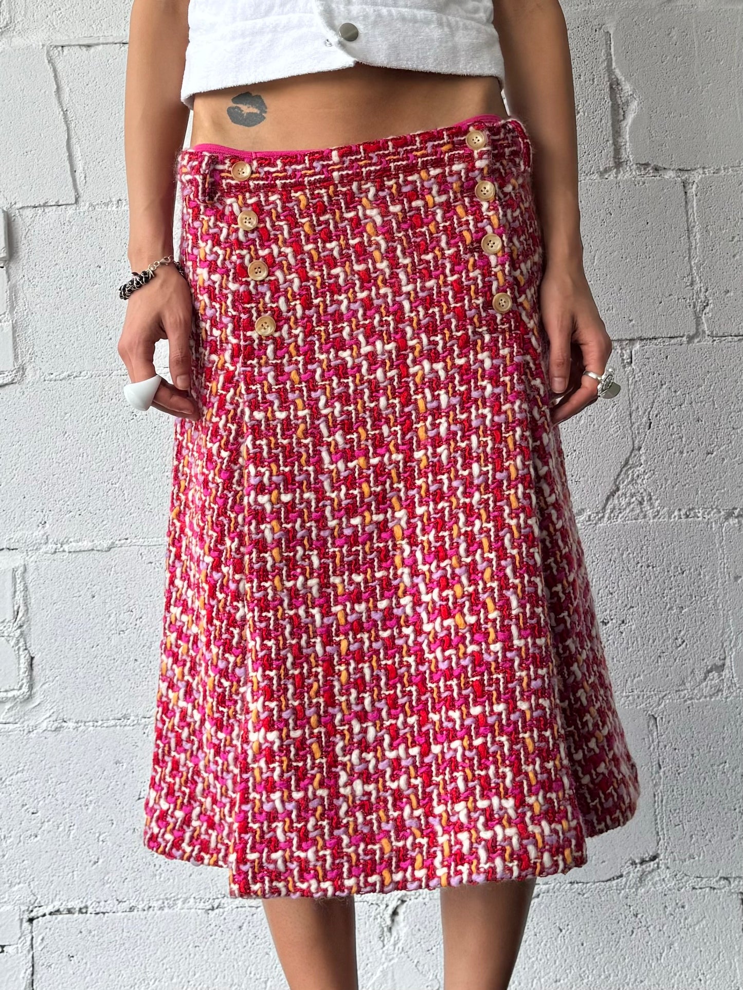 tweedy long skirt in blush melange