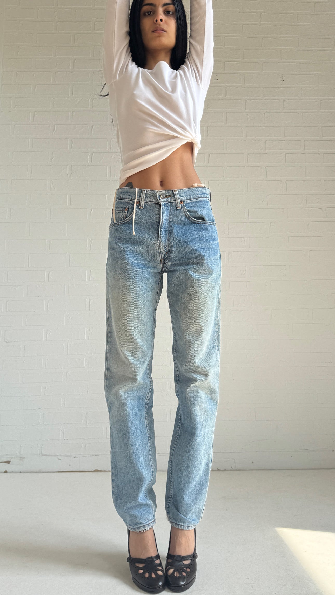 Distressed Straight-Leg Jeans