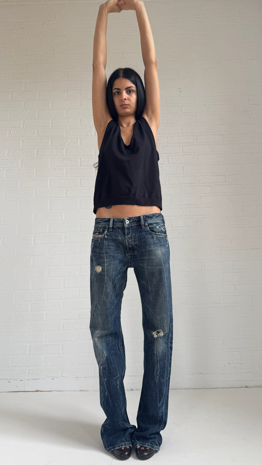 Distressed Dark Straight Leg Jeans