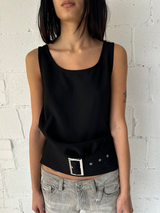 wool belt sleeveless top / black