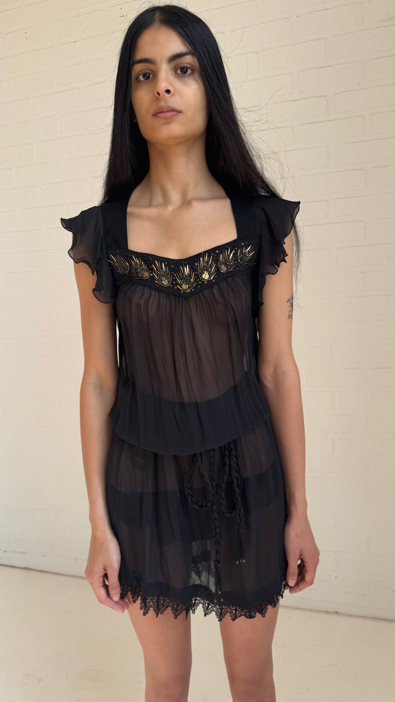 Beaded Silk Mini Dress
