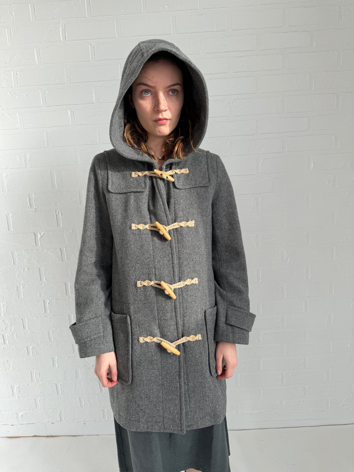 Zucca wool hooded toggle coat in grey