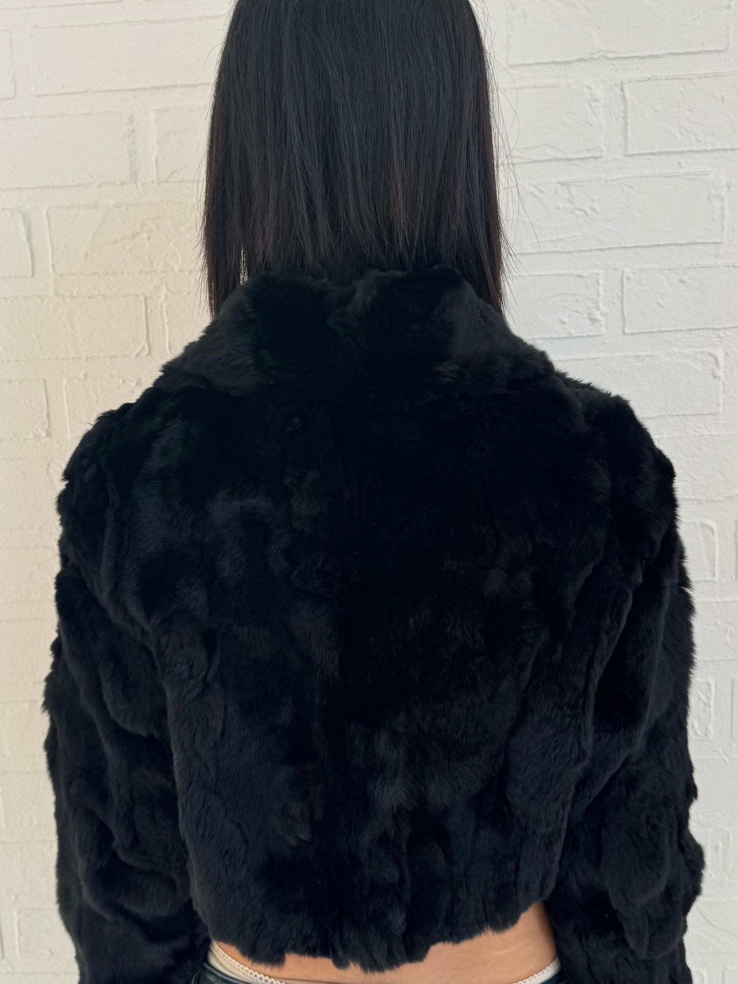vtg fur micro cropped jacket / black