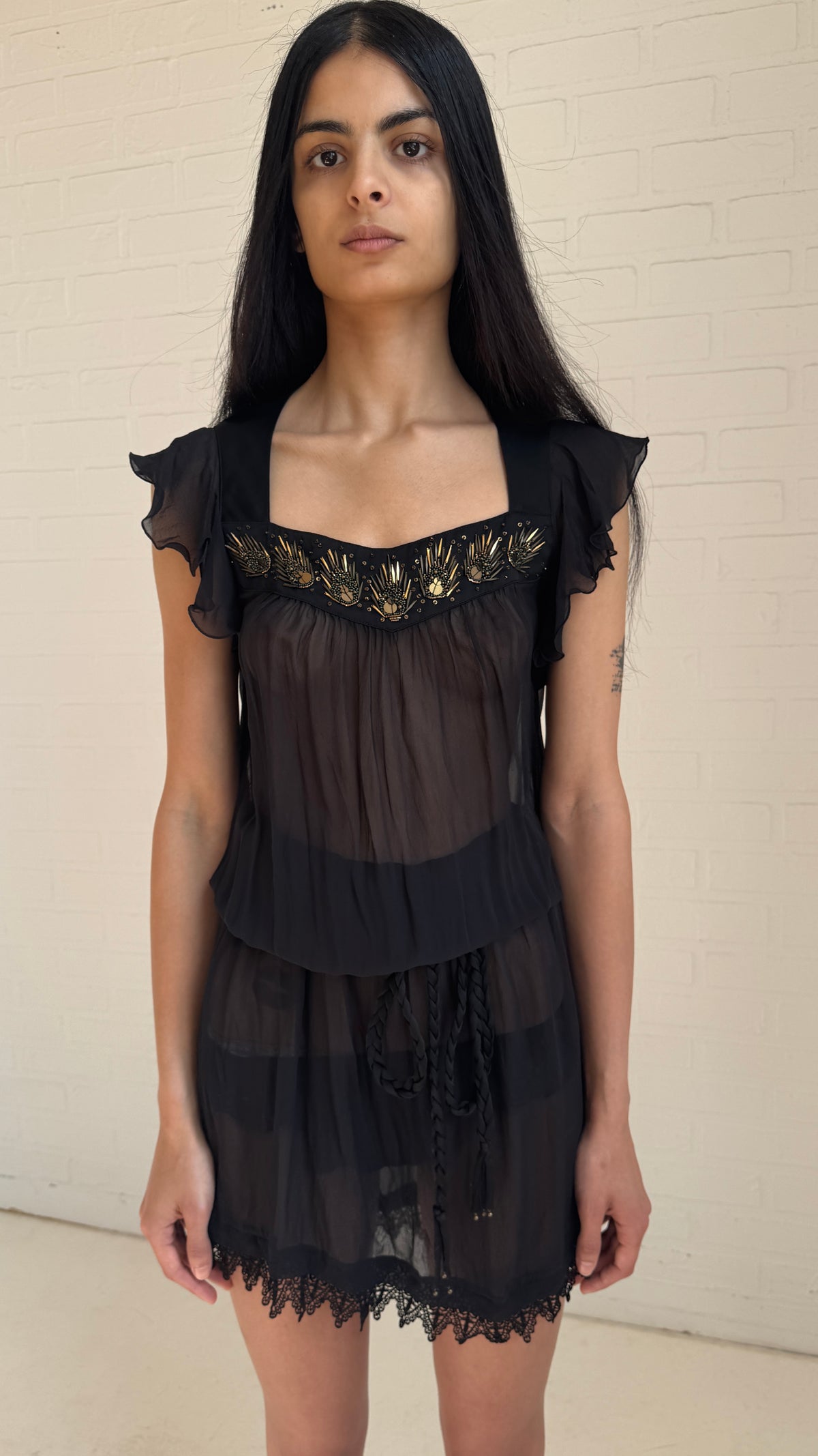 Beaded Silk Mini Dress