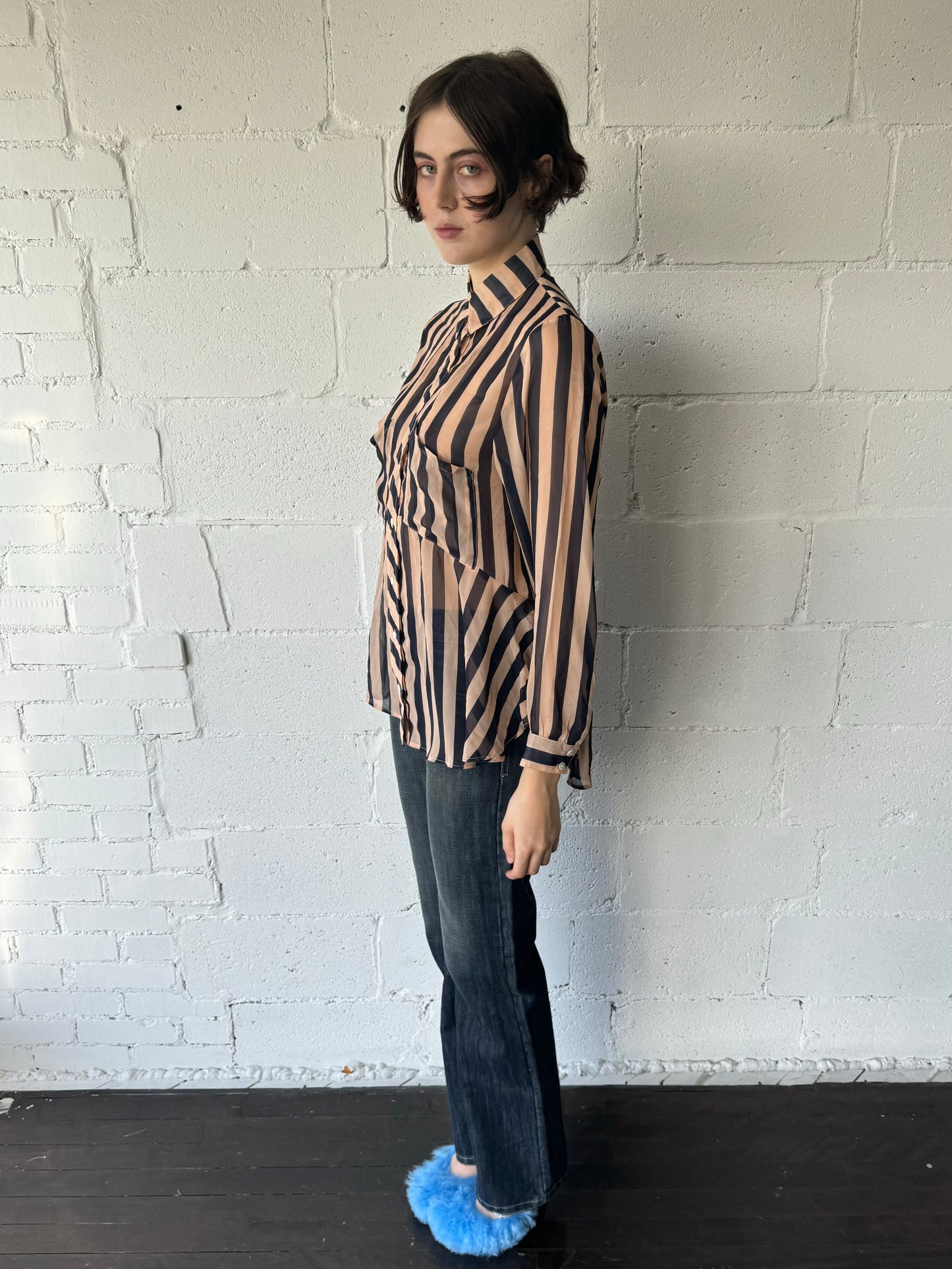 sheer silk shirt / stripe