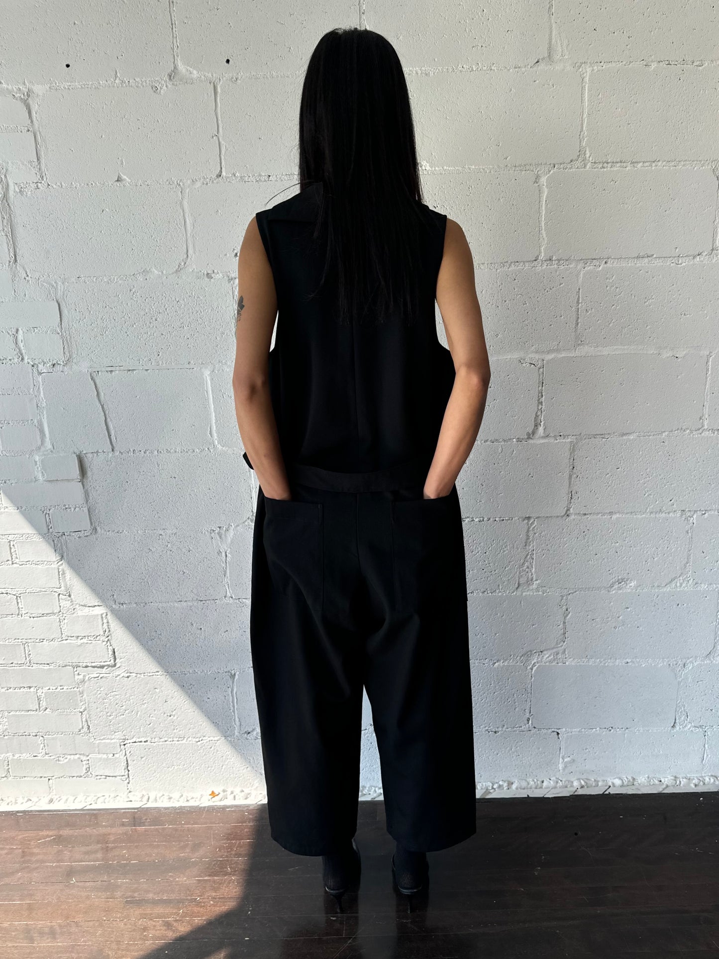 wool gabardine one piece in black