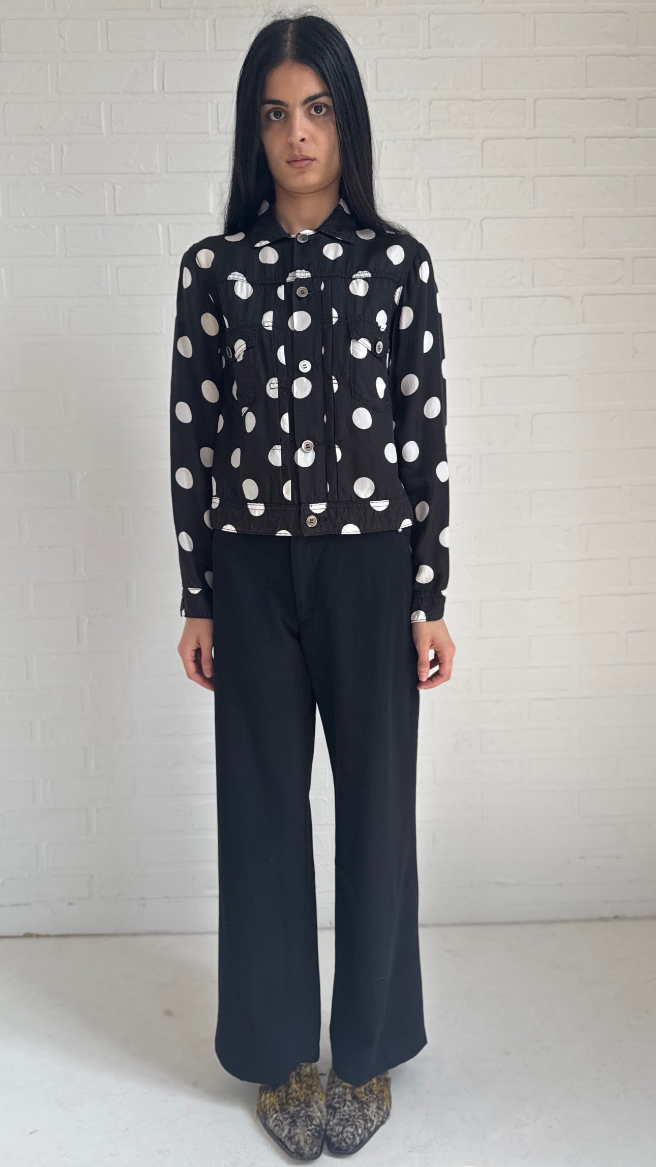 Wide Button Tab Waist Trousers