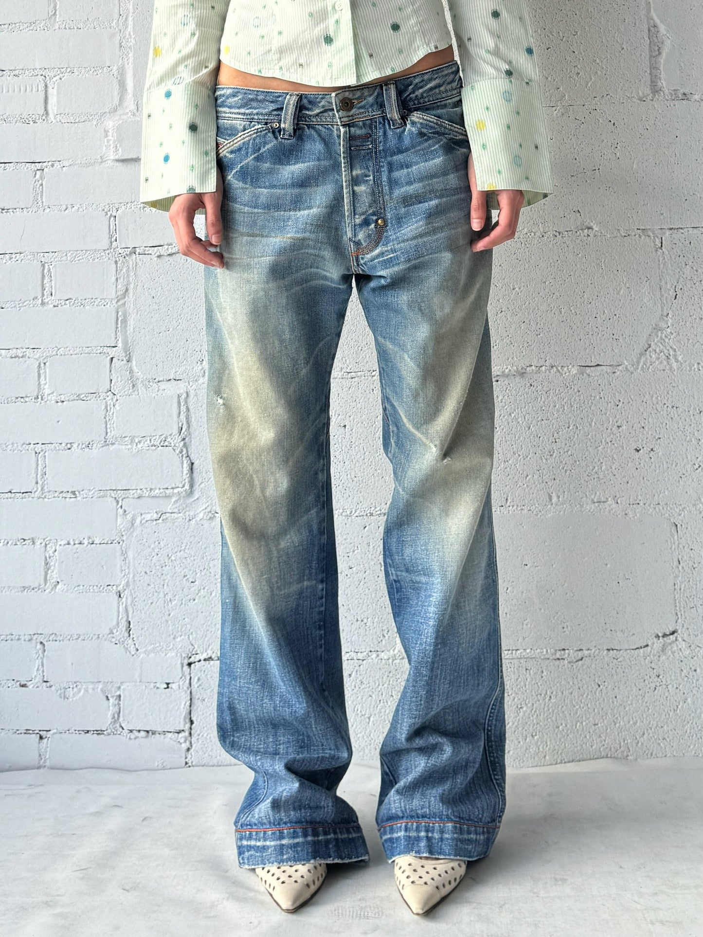 distressed jeans orange stitch 31