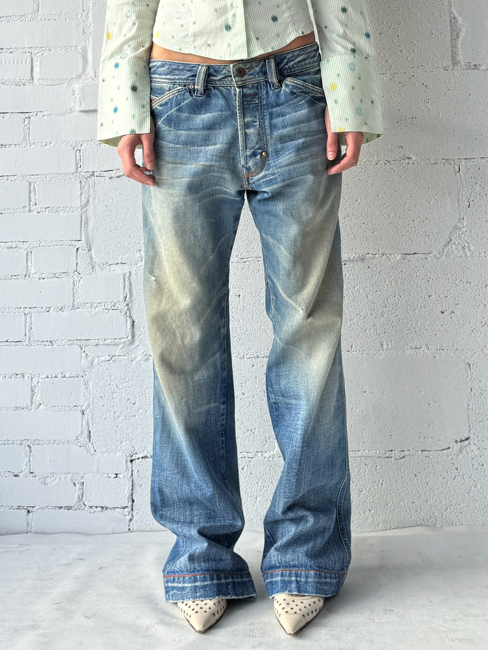 distressed jeans orange stitch 31