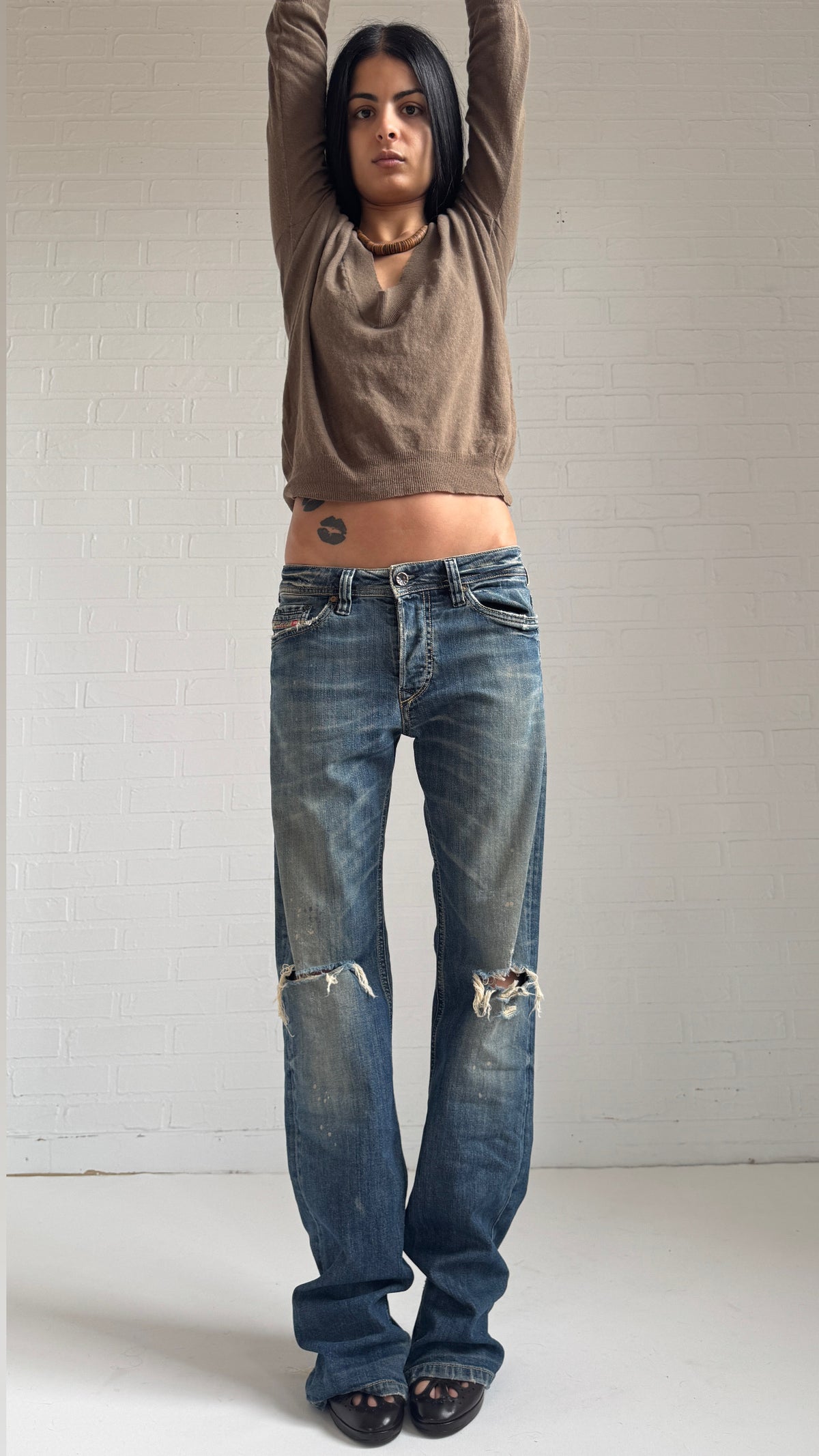 Distressed Dark Straight Leg Jeans