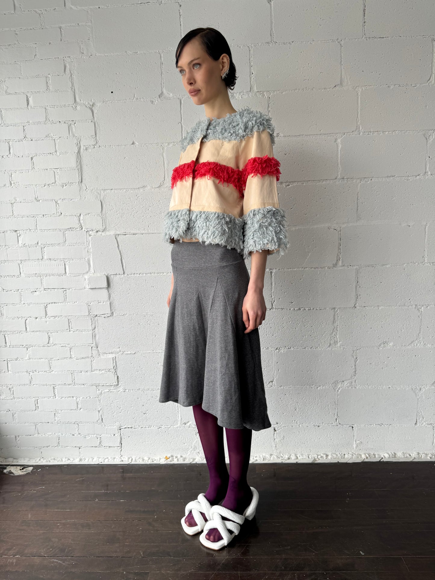 cotton sweatshirt wide band midi skirt / sport grey